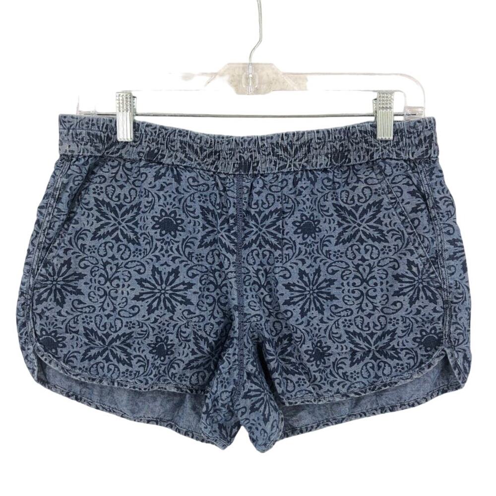 J. Crew Shorts Women's Small Blue Black Floral Mid Rise Elastic Waist Pull On